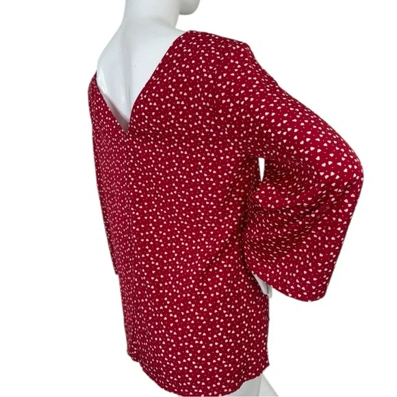 SHEIN Loose fit polkadot lipstick Red Bell Sleeve Blouse top Relaxed Boxy Fit L - Picture 9 of 15